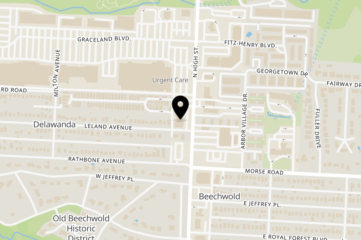 Map showing the location of Pita Hut Grill on 4965 N High St in Columbus